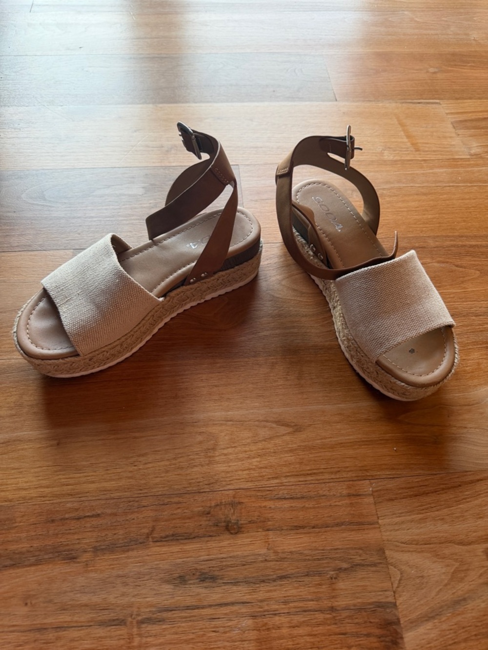 Neutral Beige Espadrille Platform Sandals by SODA